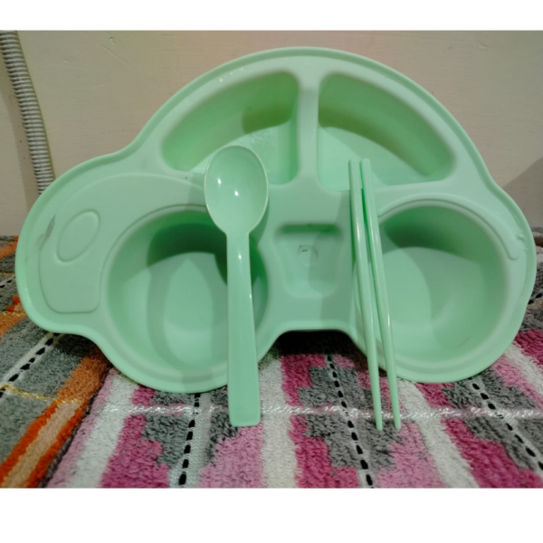 1pc Car Shape Kids Food Plate with Spoon & Chopsticks - Image 2
