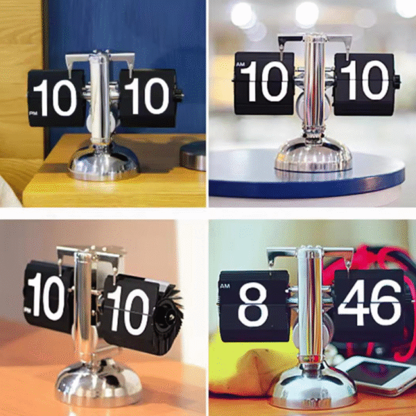 Flip Table Clock Silver Premium Matel And Wood - Image 5