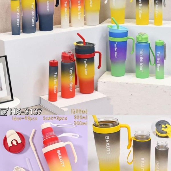 3pcs Leak-Proof Gradient Plastic Water Bottles Set, - Image 4
