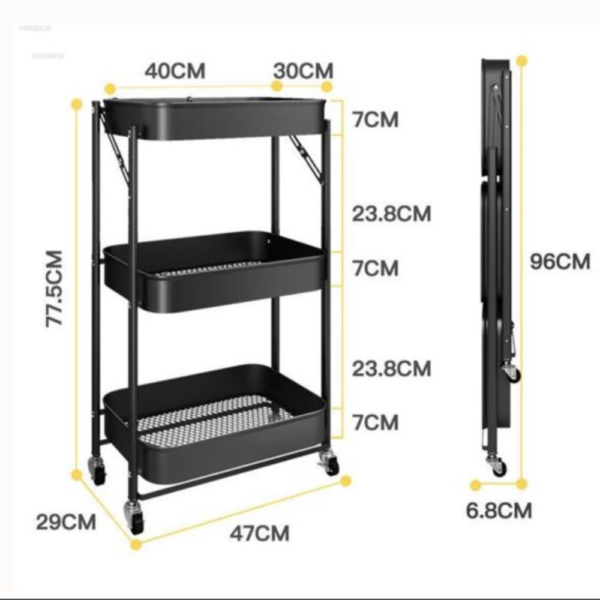 3 Tier Fold Away Trolley Imported Made in China - Image 4