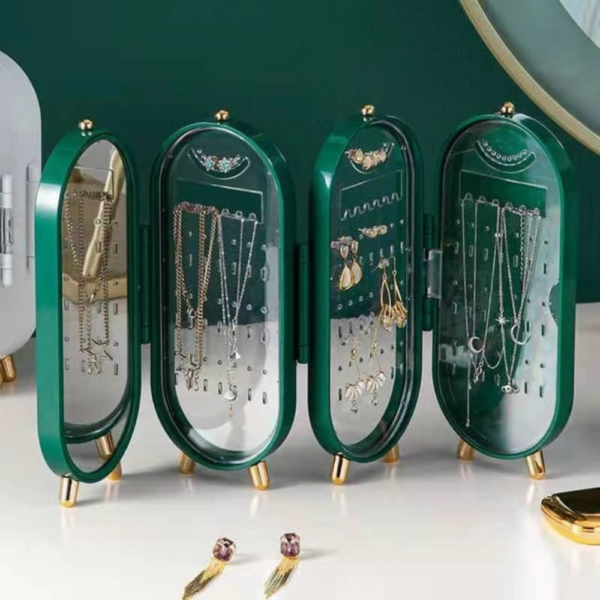 Foldable 4 compartments jewelry organizer with mirror