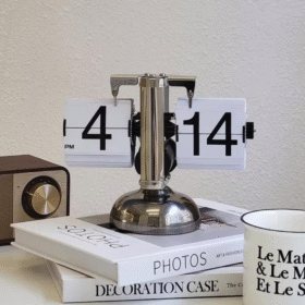 Flip Table Clock Silver Premium Matel And Wood