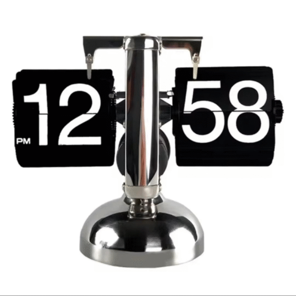 Flip Table Clock Silver Premium Matel And Wood - Image 3
