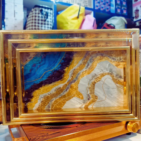 Solid Bamboo Wood marble Serving Tray, Tea Coffee Food  (Set of 3 ) - Image 2