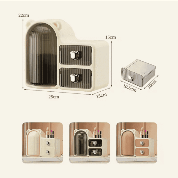 Bear Cosmetics storage organizer with rotatable brush holder and 2 drawers - Image 5