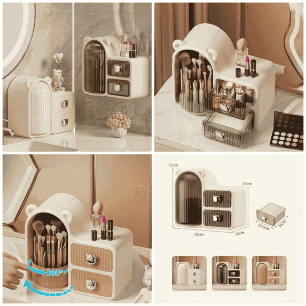 Bear Cosmetics storage organizer with rotatable brush holder and 2 drawers - Image 4