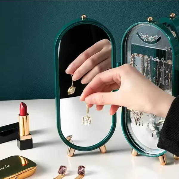 Foldable 4 compartments jewelry organizer with mirror - Image 3
