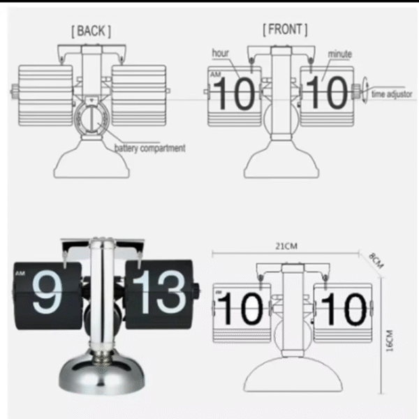Flip Table Clock Silver Premium Matel And Wood - Image 13