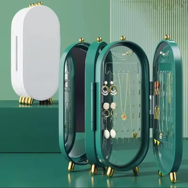 Foldable 4 compartments jewelry organizer with mirror - Image 4