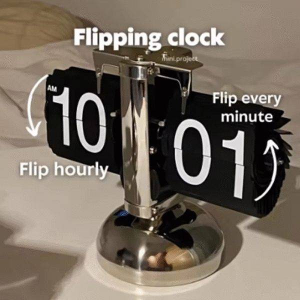 Flip Table Clock Silver Premium Matel And Wood - Image 12