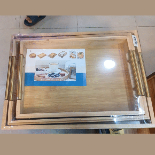 Solid Bamboo Wood Serving Tray, Home Decoration (Set of 3 ) - Image 3