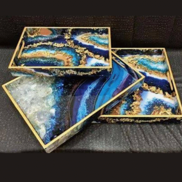 Solid Bamboo Wood marble Serving Tray, Tea Coffee Food  (Set of 3 ) - Image 3