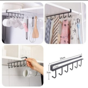 6 Iron Hook Under Cabinet Mug Holder