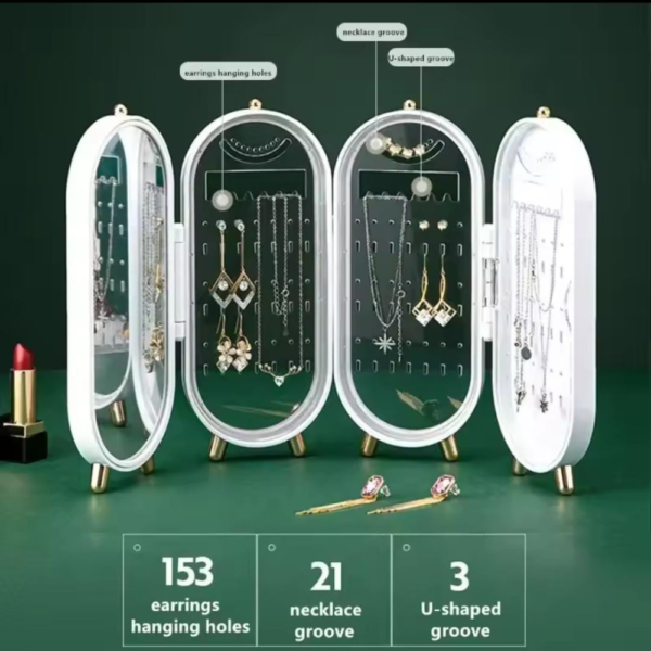 Foldable 4 compartments jewelry organizer with mirror - Image 5