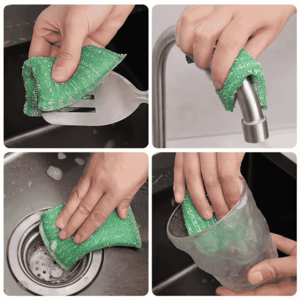 Set Of 4 Kitchen Dishwashing Sponge Fabric, Washcloths Scouring Pads, - Image 2