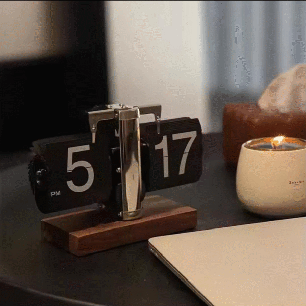 Flip Table Clock Silver Premium Matel And Wood - Image 9