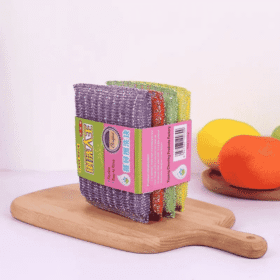 Set Of 4 Kitchen Dishwashing Sponge Fabric, Washcloths Scouring Pads,