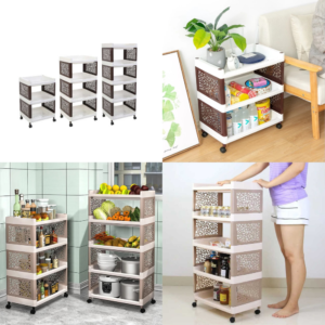 Trolley Cart, Floor Standing Plastic Storage Shelf,
