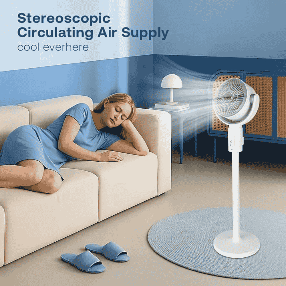 Air Circulation Floor Fan with Night Light Desktop Fan with Detachable Rod  Wind Speed