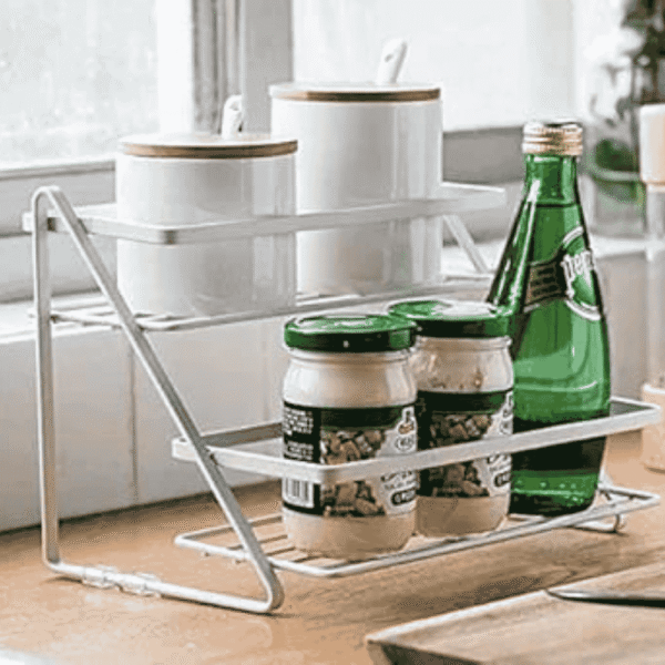 2-Tier Metal Kitchen Rack, Spice Organizer, Storage Shelf for Salt and Pepper - Image 4