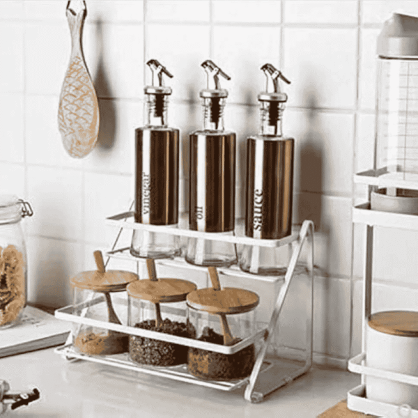2-Tier Metal Kitchen Rack, Spice Organizer, Storage Shelf for Salt and Pepper - Image 3