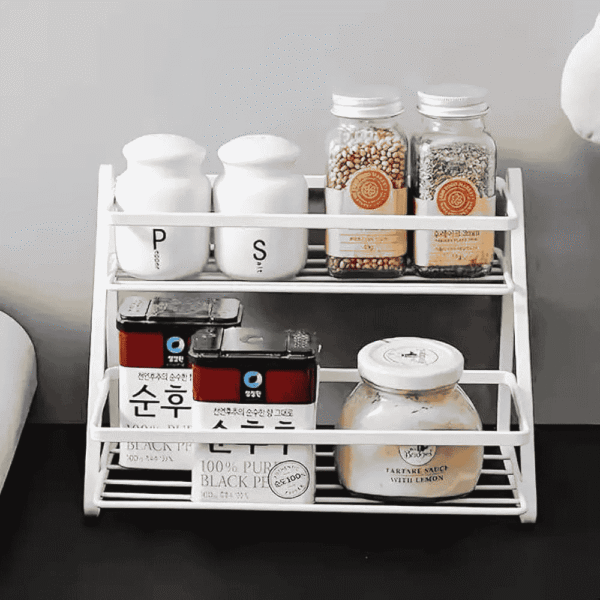 2-Tier Metal Kitchen Rack, Spice Organizer, Storage Shelf for Salt and Pepper - Image 2