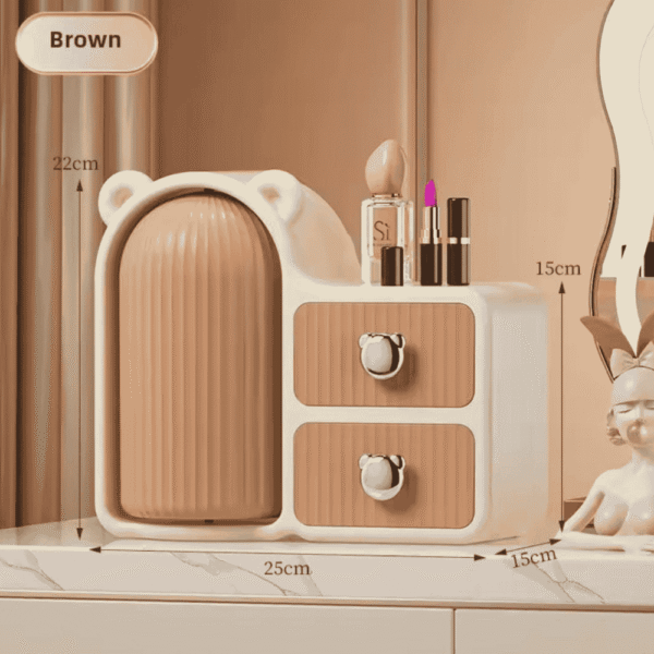 Bear Cosmetics storage organizer with rotatable brush holder and 2 drawers - Image 2
