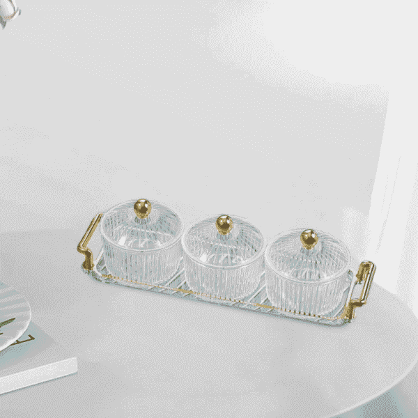 Luxury Snack Dishes Multi Use Condiment Tray with Holder 3 Bowls - Image 3