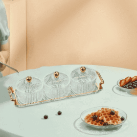 Luxury Snack Dishes Multi Use Condiment Tray with Holder 3 Bowls
