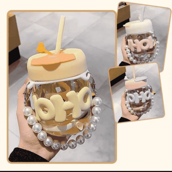 TRENDING PEARL GLASS SIPPER With glass straw - Image 4