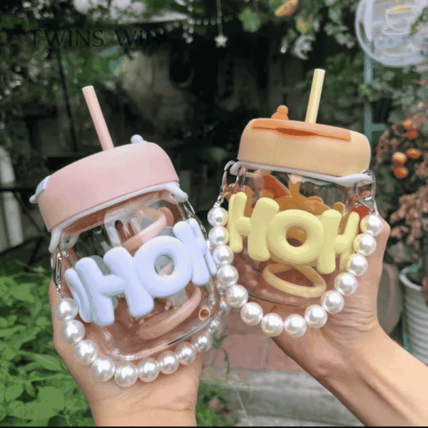 TRENDING PEARL GLASS SIPPER With glass straw - Image 3