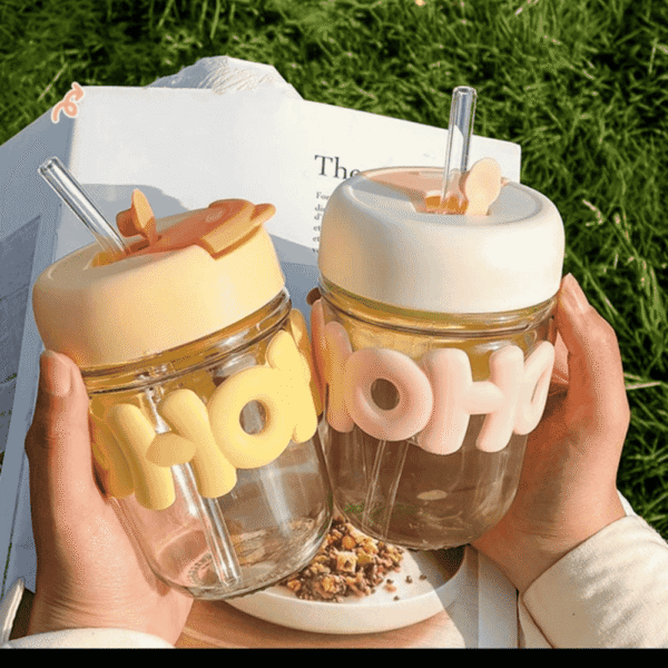 TRENDING PEARL GLASS SIPPER With glass straw - Image 2