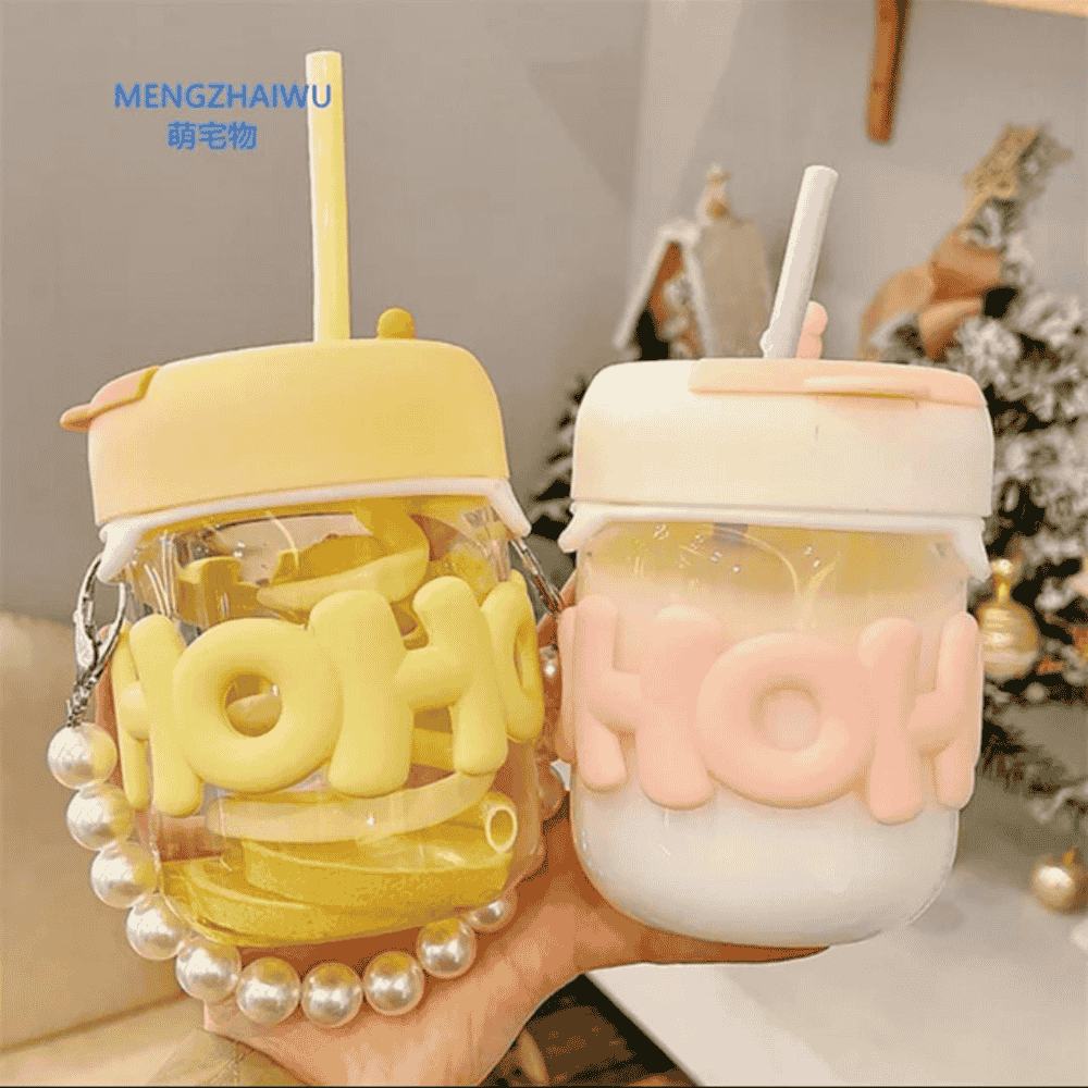 TRENDING PEARL GLASS SIPPER With glass straw