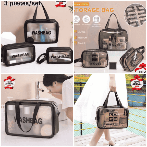 3 Pcs Unique Transparent Makeup Pouch Imported Bags - Image 2