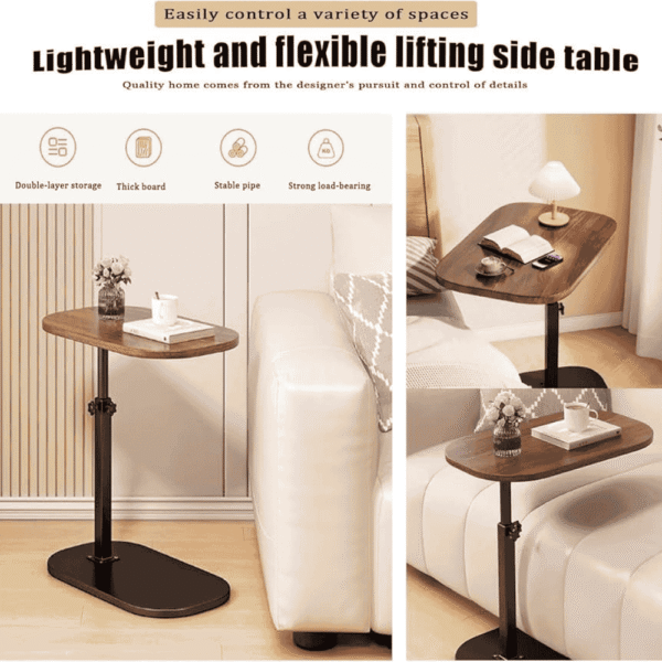 C Shaped Side Table Adjustable Height, 360°Swivel C Shaped End Table - Image 3