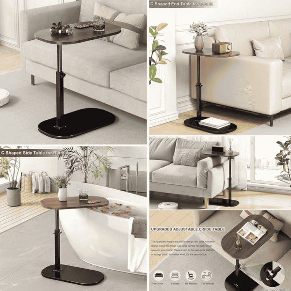 C Shaped Side Table Adjustable Height, 360°Swivel C Shaped End Table - Image 2
