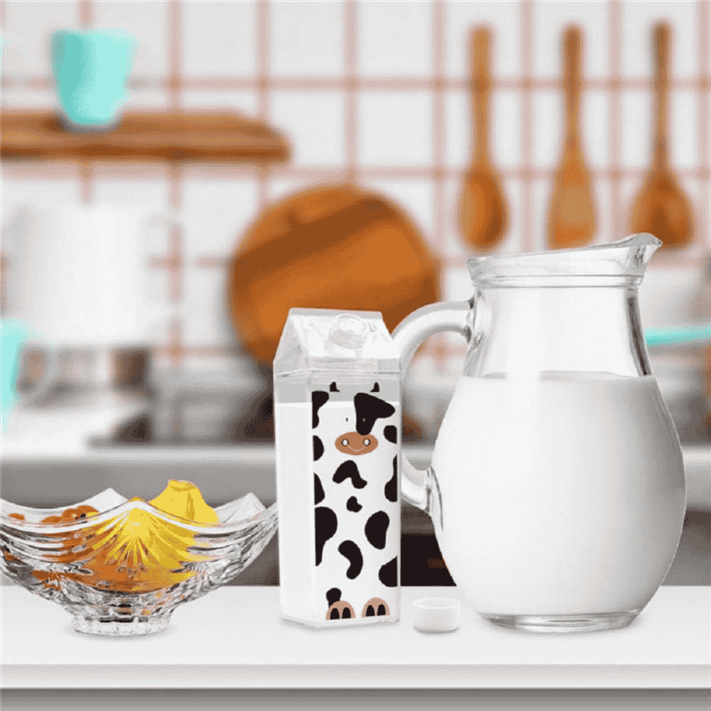 1L Acrylic Reusable Milk Carton Shaped Water Bottle Leakproof Juice Tea Jug