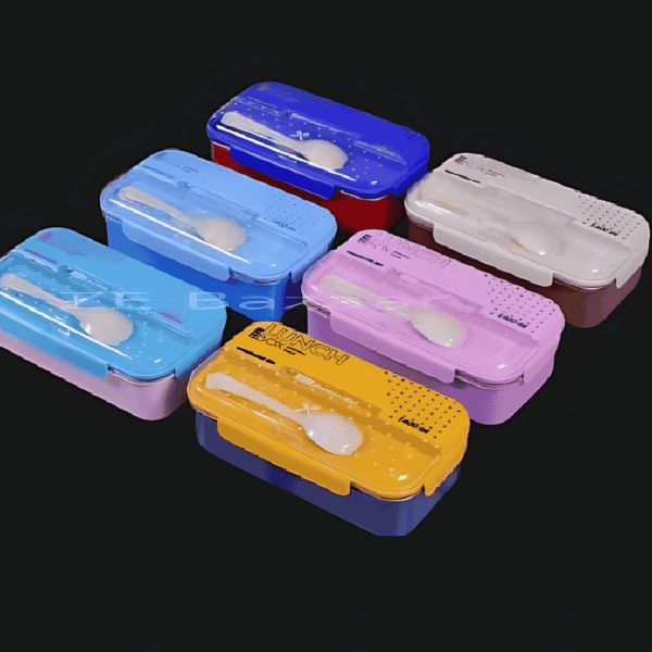Stainless Steel 2 Portion Lunch Box With Spoon And Lids 600 ML - Image 2