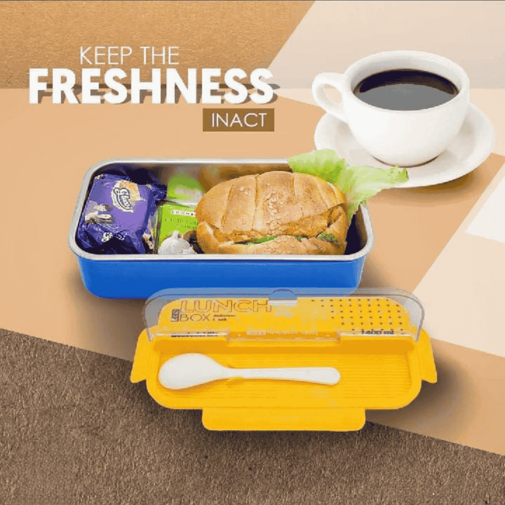 Stainless Steel 2 Portion Lunch Box With Spoon And Lids 600 ML
