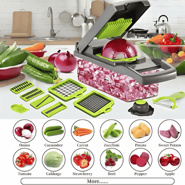 16-in-1 Vegetable Chopper and Slicer Set – Multi-Function Veggie Cutter with Storage Box & Blades - Image 2