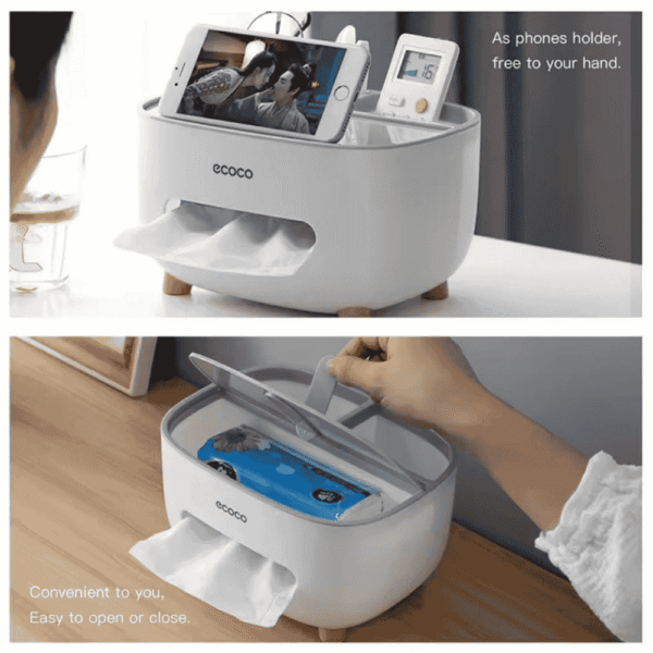 Multifunctional Tissue Box with Remote & Accessory Storage – Household Organizer for Living Room, Bathroom & Bedroom - Image 3