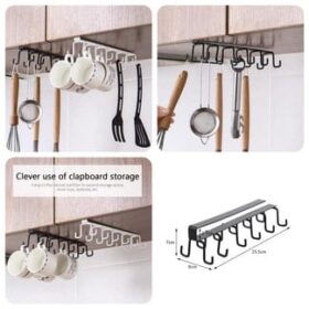 Multipurpose 6 Iron Hook Under Cabinet Mug Holder (Double Mug Patti)