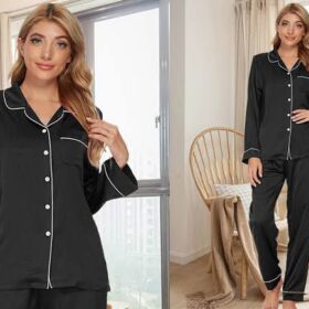 Premium Viscose Silk Night Dress for Women – 2-Piece Trouser & Shirt Set | High Quality Silk Sleepwear