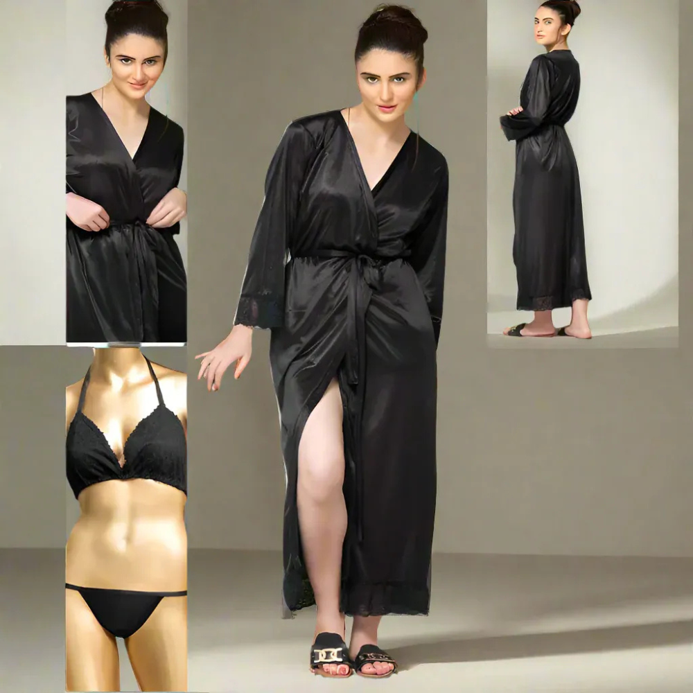 3-Piece Bridal Nighty Set for Women | Premium Silk Jersey Nightwear | THE PRODUCT PARLOUR Pakistan - Image 3