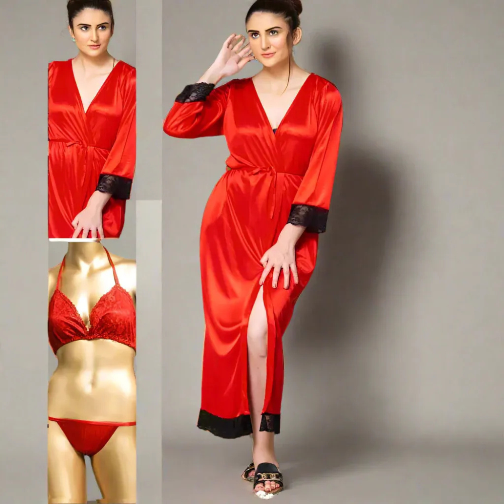 3-Piece Bridal Nighty Set for Women | Premium Silk Jersey Nightwear | THE PRODUCT PARLOUR Pakistan - Image 2