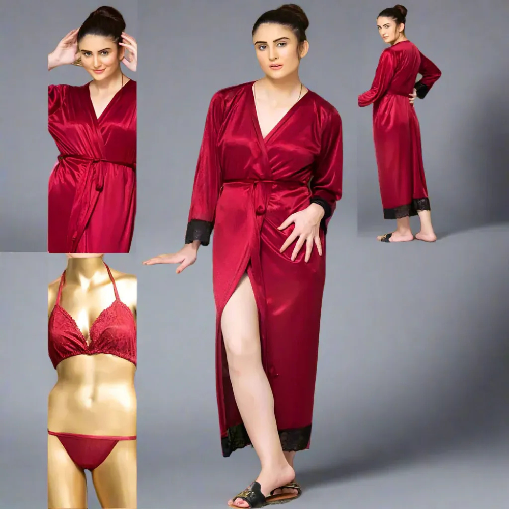 3-Piece Bridal Nighty Set for Women | Premium Silk Jersey Nightwear | THE PRODUCT PARLOUR Pakistan