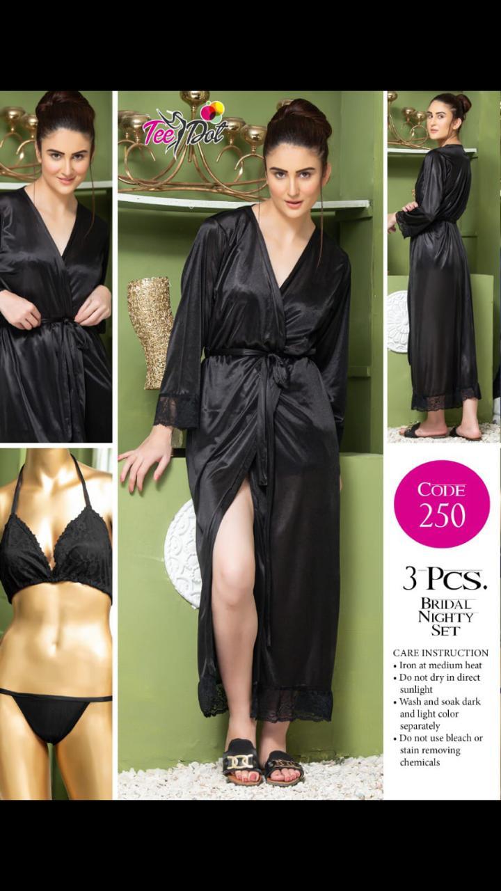 3-Piece Bridal Nighty Set for Women | Premium Silk Jersey Nightwear | THE PRODUCT PARLOUR Pakistan - Image 7