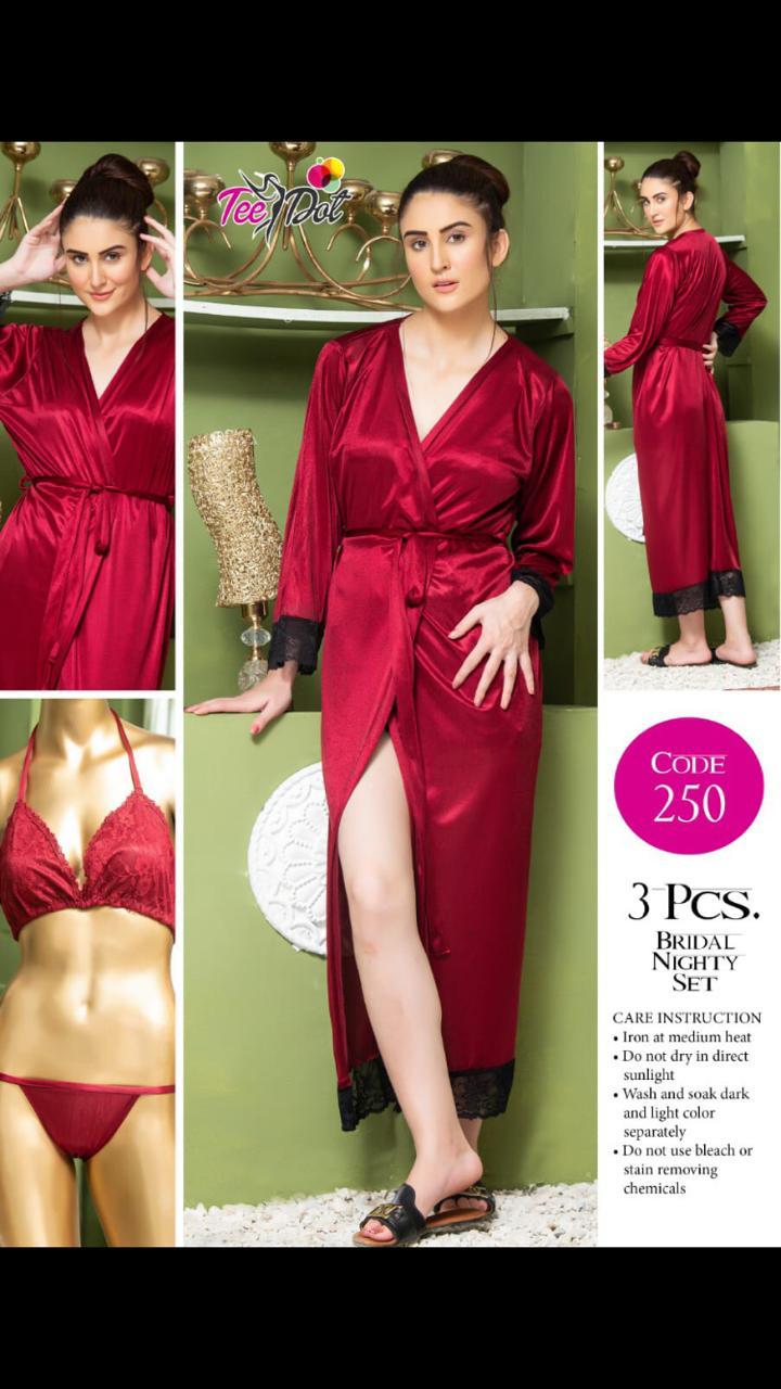 3-Piece Bridal Nighty Set for Women | Premium Silk Jersey Nightwear | THE PRODUCT PARLOUR Pakistan - Image 8