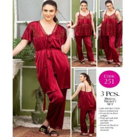 3 Piece Bridal Nighty Set | Free Size Silk Jersey Nightwear for Women | THE PRODUCT PARLOUR Pakistan