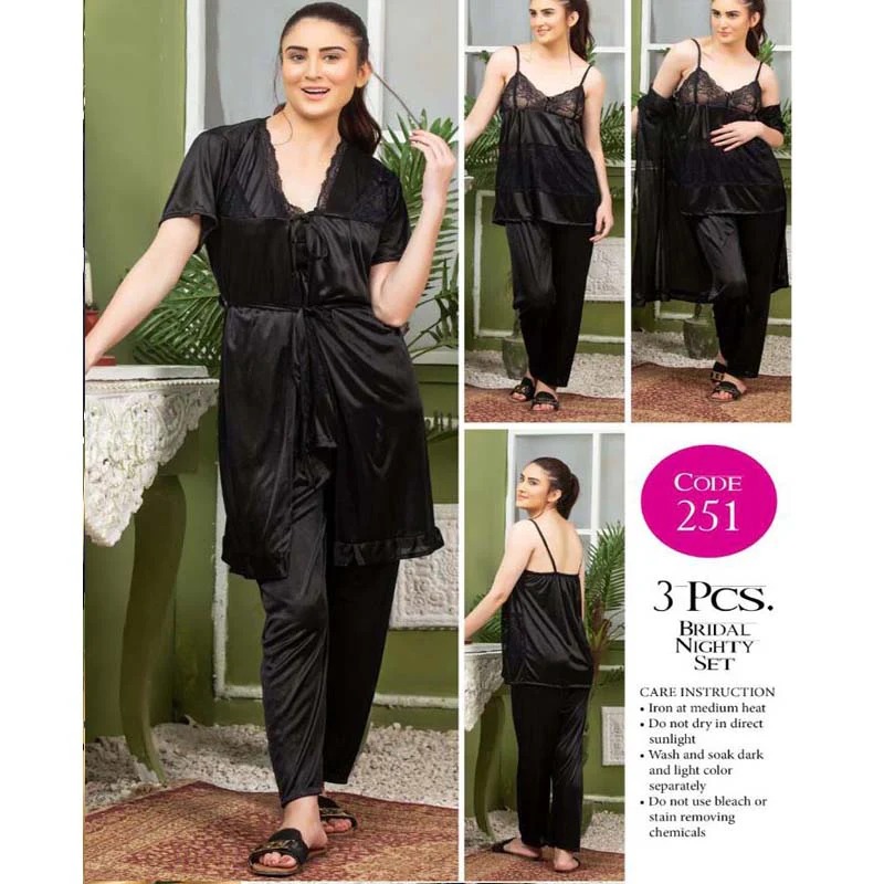 3 Piece Bridal Nighty Set | Free Size Silk Jersey Nightwear for Women | THE PRODUCT PARLOUR Pakistan - Image 2